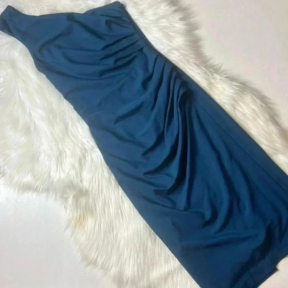 Dress The Population Blue One Shoulder Peacock Teal Blue Dress - Picture 3 of 12